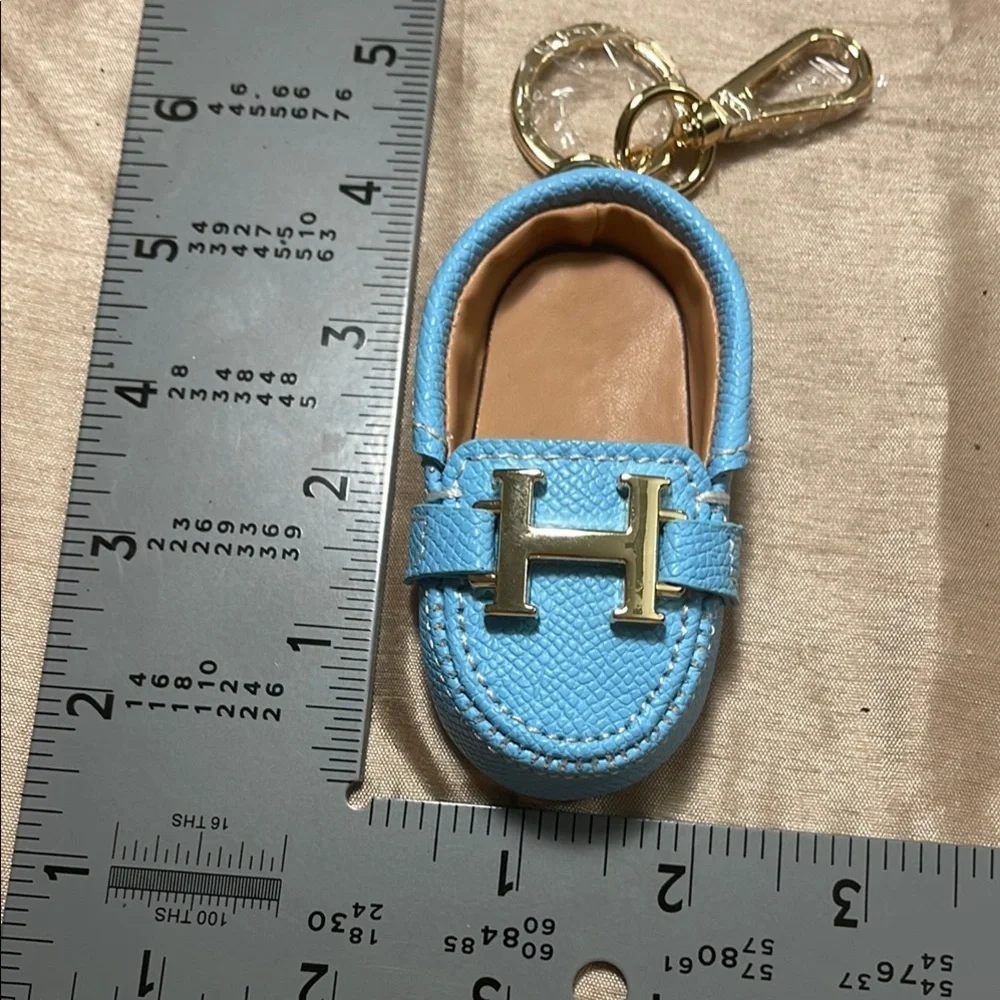 Blue Shoe Flat Loafer Gold Hardwear Keychain